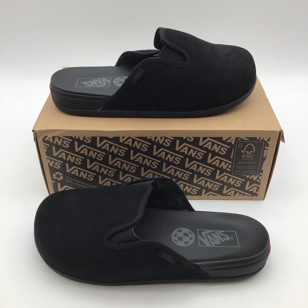 Vans Harbor Mule VR3 Black Suede Faux Fur Lining Mens Size 8 VN000CW3BLK NEW